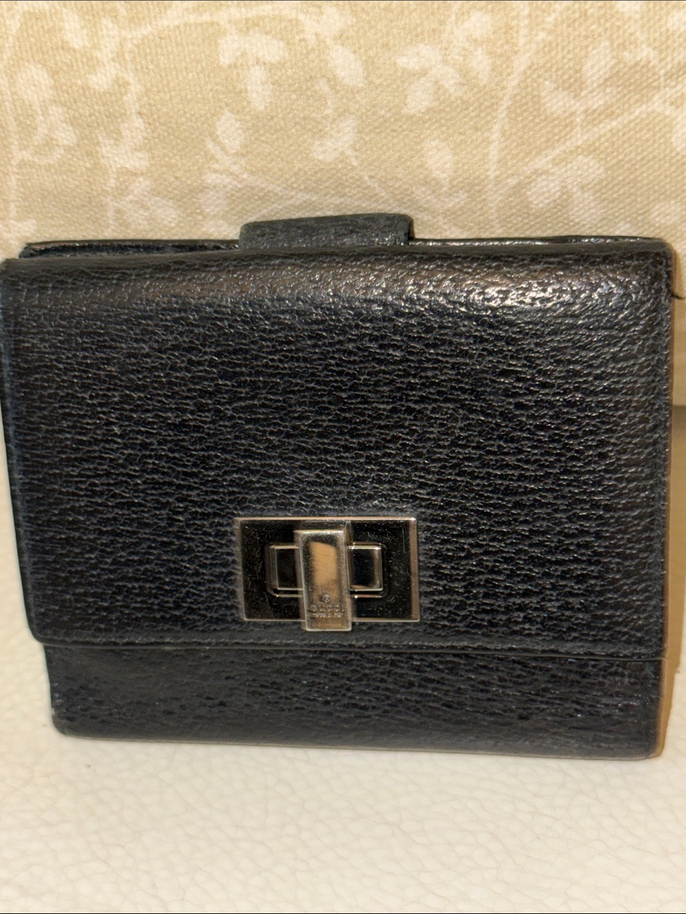 Classic Black Leather Women's Wallet with Silver Turn-Lock